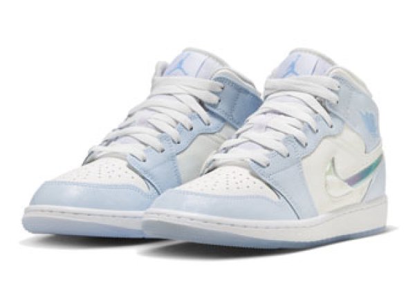 Air Jordan 1 Mid SE GS Glitter Swoosh White L.Blue FQ9117 400